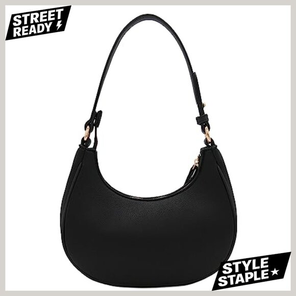 Small Crescent Shoulder Bag Underarm Purse Lightweight PU Leather - Picture 6 of 7